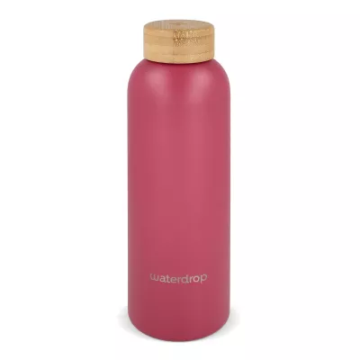 Butelka ze stali nierdzewnej Waterdrop z bambusową nakrętką 600 ml - ciemnoróżowy (LT47002-N0078)