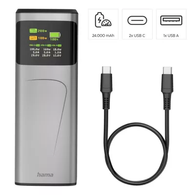 Power bank 24000 mAh Hama High Power 200W - grafitowy (VH030-15)