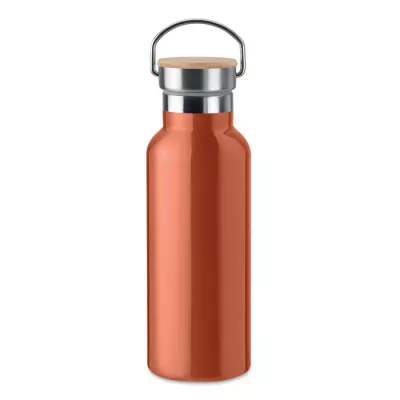 Termos dwuścienny z bambusową pokrywką 500 ml HELSINKI - Pomaranczowy (MO9431-10)