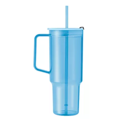 Kubek z RPET ze słomką 1200 ml MUGORA - Przezroczysty Blekitny (MO2964-52)