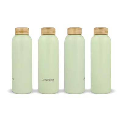 Butelka ze stali nierdzewnej Waterdrop z bambusową nakrętką 600 ml - ciemnobrązowy / zielony (LT47002-N5031)