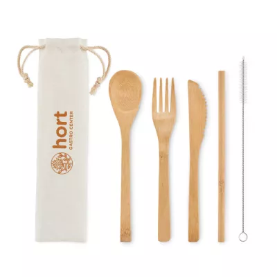 Sztućce bambusowe ze słomką w etui SETSTRAW - Bezowy (MO6121-13)