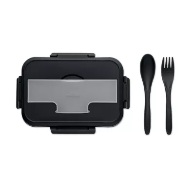 Lunchbox dwupoziomowy ze sztućcami 1000 ml MAKAN - Czarny (MO6646-03)