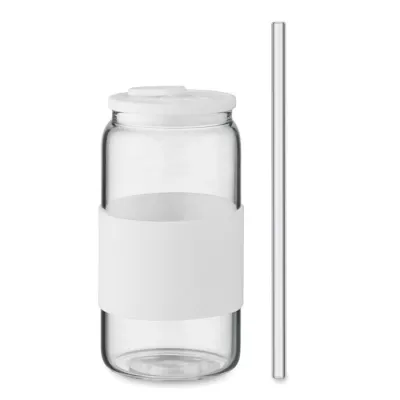 Kubek szklany borokrzemowy ze słomką 550 ml BOROSIP - Bialy (MO2506-06)