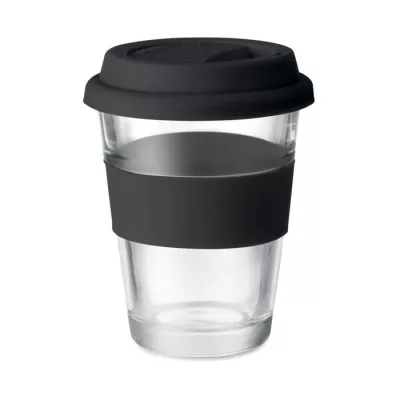 Kubek szklany z pokrywką i uchwytem 350 ml ASTOGLASS - Czarny (MO9992-03)
