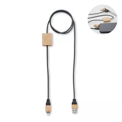 Kabel do ładowania 60W z bambusowymi detalami CABOO - Drewna (MO2520-40)