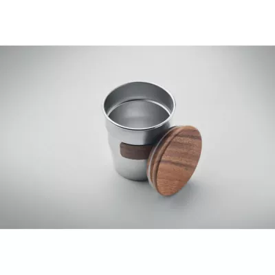 Kubek stalowy z pokrywką z orzecha 350 ml WALNUT - Srebrny Mat (MO2322-16)