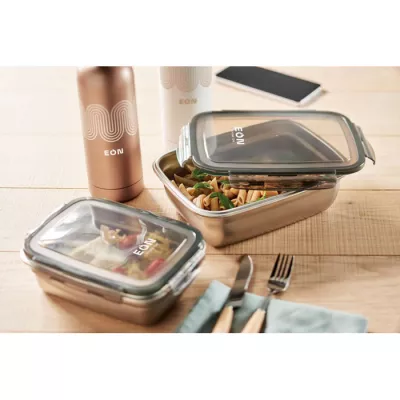 Lunchbox ze stali z recyklingu 850 ml LOX - Przezroczysty Szary (MO2343-27)