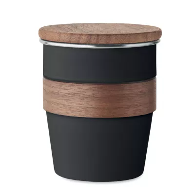 Kubek stalowy z pokrywką z orzecha 350 ml WALNUT - Czarny (MO2322-03)