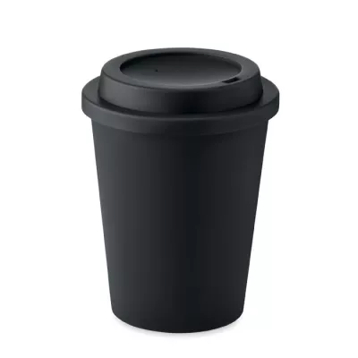 Kubek dwuścienny z PP z ustnikiem 300 ml NOLA - Czarny (MO6582-03)