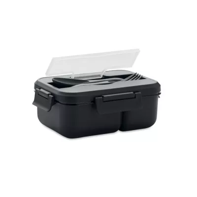 Lunchbox dwupoziomowy ze sztućcami 1000 ml MAKAN - Czarny (MO6646-03)