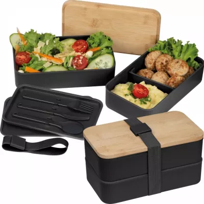 Lunch box ze sztućcami 600 ml SALVATORE - czarny (8253103)