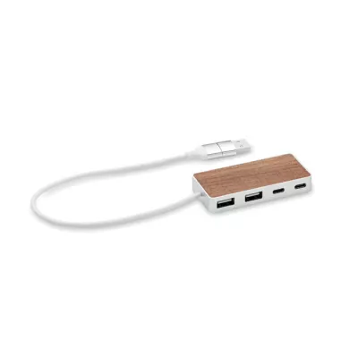 Hub USB 4-portowy z aluminium i orzecha UBAH - Drewna (MO2387-40)