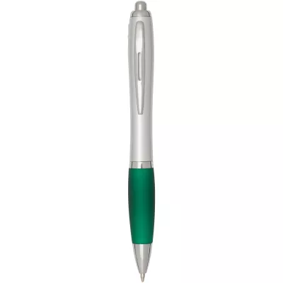 Nash długopis kulkowy z tworzyw sztucznych pochodzących z recyklingu z certyfikatem RCS, ze srebrnym korpusem i kolorowym uch - Zielony (10644961)
