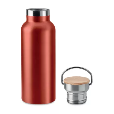 Termos dwuścienny z bambusową pokrywką 500 ml HELSINKI - Czerwony (MO9431-05)