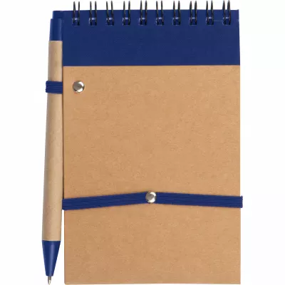 Notatnik w linie z długopisem tekturowym EUGENIO - niebieski (2049704)