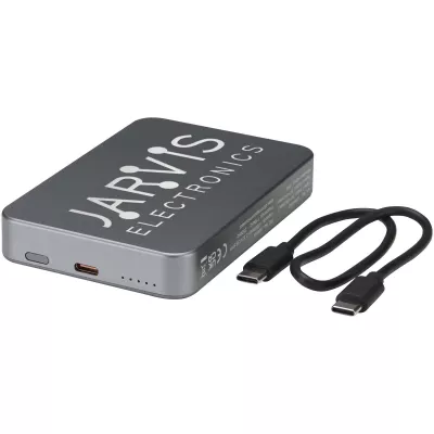Powerbank Avis 10 000 mAh z recyklingowanego aluminium, z wbudowanym magnesem  - Gun metal (12444582)