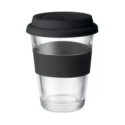 Kubek szklany z pokrywką i uchwytem 350 ml ASTOGLASS - Czarny (MO9992-03)