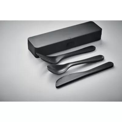 Zestaw 3 sztućców z PP w etui RIGATA - Czarny (MO6661-03)