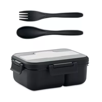 Lunchbox dwupoziomowy ze sztućcami 1000 ml MAKAN - Czarny (MO6646-03)