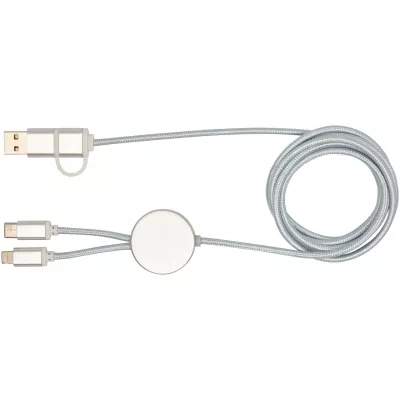 Alasia kabel do synchronizacji danych i szybkiego ładowania 5 w 1 27 W o długości 150 cm z tworzyw sztucznych i aluminium pochodzących z recyklingu - Srebrny (12442581)