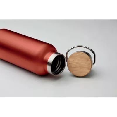 Termos dwuścienny z bambusową pokrywką 500 ml HELSINKI - Czerwony (MO9431-05)