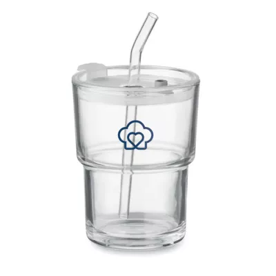 Kubek szklany ze słomką 400 ml SIP - Przezroczysty (MO2502-22)