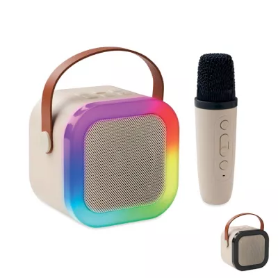 Zestaw karaoke z głośnikiem 5W i mikrofonem KARASET+ - Bezowy (MO2665-13)