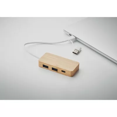 Hub USB 3-portowy w bambusowej obudowie HUBBAM - Drewna (MO2143-40)