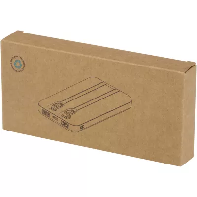 Adhil powerbank o pojemności 10.000 mAh i mocy 10 W z tworzyw sztucznych pochodzących z recyklilngu z 2 wbudowanymi kablami - Biały (12445901)