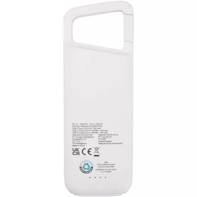 Alkes wodoodporny powerbank z karabińczykiem o pojemności 5000 mAh i mocy 12 W, wykonany z tworzyw sztucznych pochodzących z recyklingu - Biały (12447001)