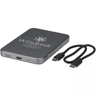 Powerbank Avis 5000 mAh z recyklingowanego aluminium posiadającego certyfikację RCS, z wbudowanym magnesem  - Gun metal (12444382)