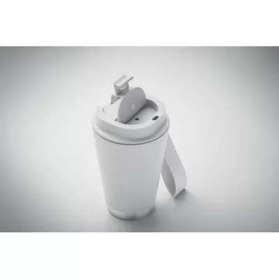 Kubek dwuścienny z PP z paskiem 300 ml TOPIZ - Bialy (MO2596-06)
