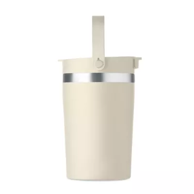 Kubek termiczny ze słomką i paskiem 350 ml COZYCUP - Bezowy (MO2922-13)