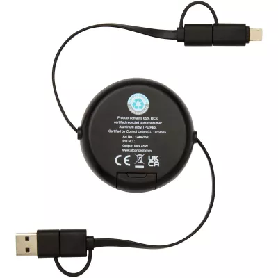 Alasia zwijany kabel do synchronizacji danych i szybkiego ładowania 5 w 1 45 W o długości 100 cm z tworzyw sztucznych i aluminium pochodzących z recyklingu - Czarny (12442090)