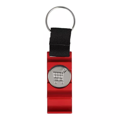 Brelok z otwieraczem do butelek i żetonem 3 w 1 - czerwony (LT93103-N0021)