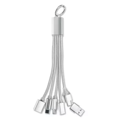 Brelok z kablem 3 w 1 i hubem USB aluminiowy HUBLUE - Srebrny (MO3150-14)