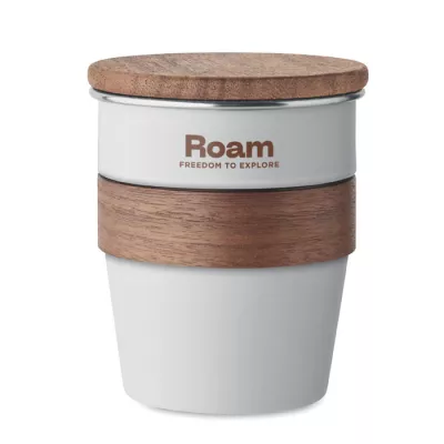 Kubek stalowy z pokrywką z orzecha 350 ml WALNUT - Bialy (MO2322-06)