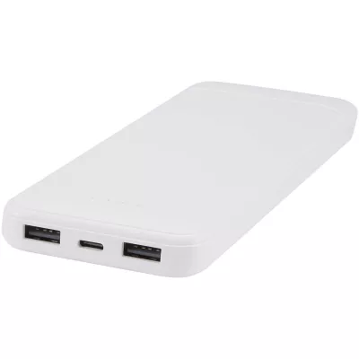Adhil powerbank o pojemności 10.000 mAh i mocy 10 W z tworzyw sztucznych pochodzących z recyklilngu z 2 wbudowanymi kablami - Biały (12445901)