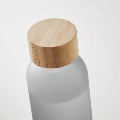 Butelka szklana matowa 500 ml z bambusową zakrętką ABE - Przezroczysty Szary (MO2105-27)