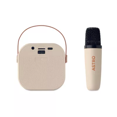 Zestaw karaoke z głośnikiem 5W i mikrofonem KARASET+ - Bezowy (MO2665-13)