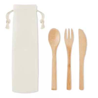 Sztućce bambusowe w płóciennym etui SETBOO - Bezowy (MO9786-13)