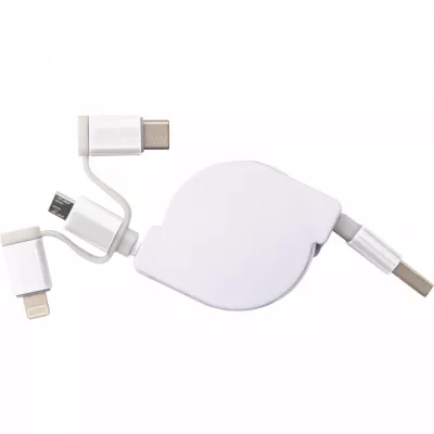 Kabel do ładowania z 3 wtyczkami rozwijany NICO - biały (2165206)