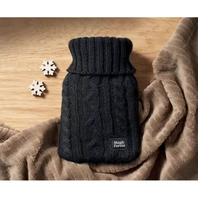 Termofor 400 ml w dzianinowym pokrowcu TOASTY - Czarny (MO2720-03)