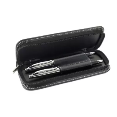Zestaw piśmienny metalowy w etui ze skóry PU BALTIMORE - Czarny (MO7475-03)