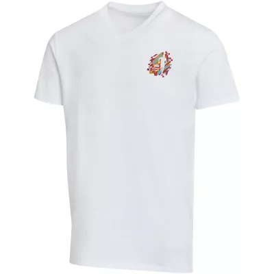 Balfour organiczna koszulka unisex z krótkim rękawem i dekoltem w serek, wykonana z materiału o gramaturze 200 g/m², z certyf - Biały (39665-WHITE)