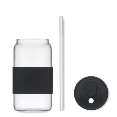 Kubek szklany borokrzemowy ze słomką 550 ml BOROSIP - Czarny (MO2506-03)