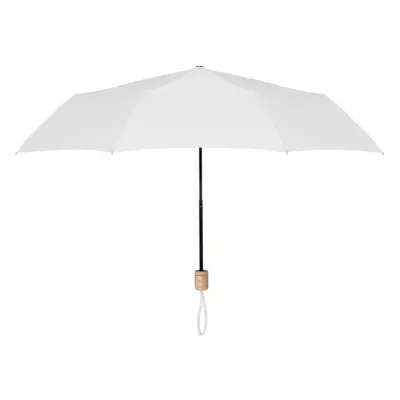 Parasol składany 21" z RPET z drewnianą rączką TRALEE - Bialy (MO9604-06)