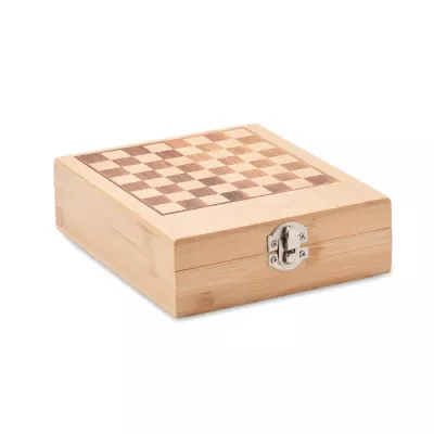 Zestaw do wina w pudełku z szachownicą CHESSET - Drewna (MO2393-40)