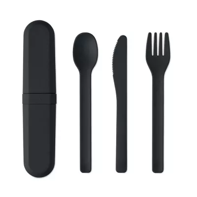 Zestaw sztućców w etui z PLA BITEFUL - Czarny (MO2743-03)